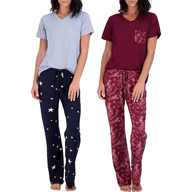 Real Essentials 2 Pack Women s Pajama Set Super Soft Short Long Sleeve Top With Pants Available In Plus Size
