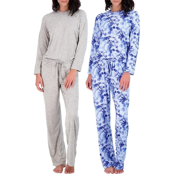 Real Essentials 2 Pack: Women's Comfy Pajama Sets - Short & Long Sleeve Ladies Loungewear Sleepwear PJs (Available In Plus)