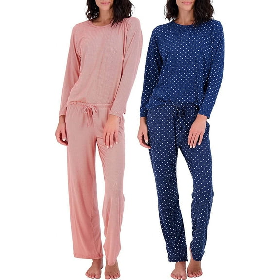 Real Essentials 2 Pack: Women’s Pajama Set Super-Soft Short & Long Sleeve Top With Pants (Available In Plus Size)