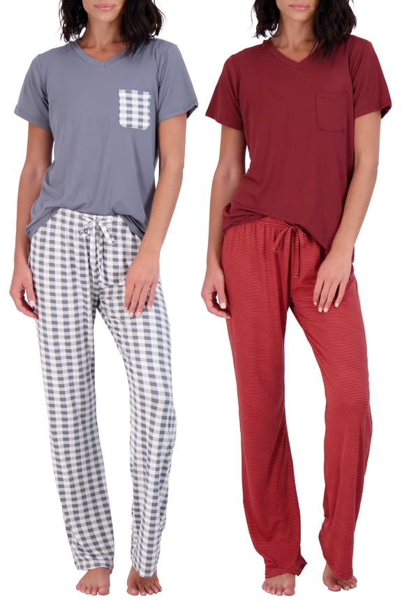 2 Pack: Women’s Pajama Set Super-Soft Short & Long Sleeve Top With Pants (Available In Plus Size