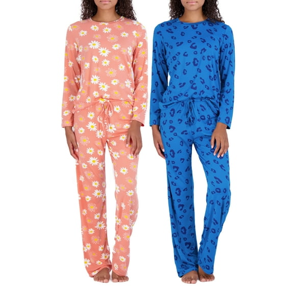 Real Essentials 2 Pack: Women’s Pajama Set Super-Soft Short & Long Sleeve Top With Pants (Available In Plus Size)