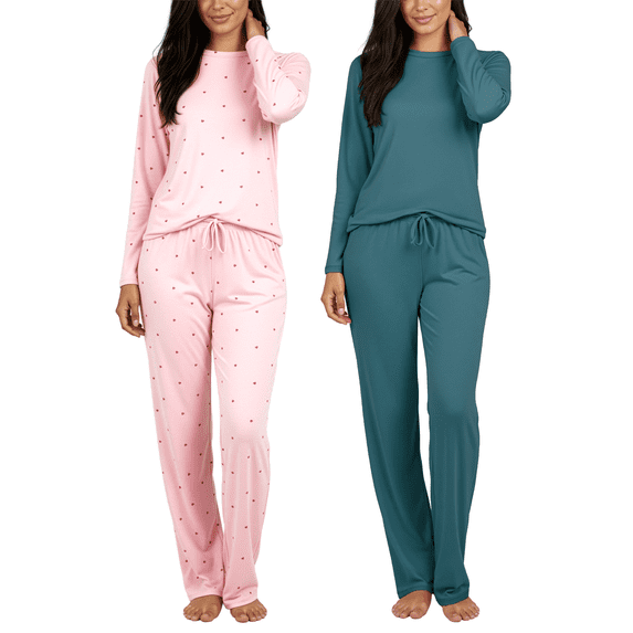 Real Essentials 2 Pack: Women's Comfy Pajama Sets - Short & Long Sleeve Ladies Loungewear Sleepwear PJs (Available In Plus)
