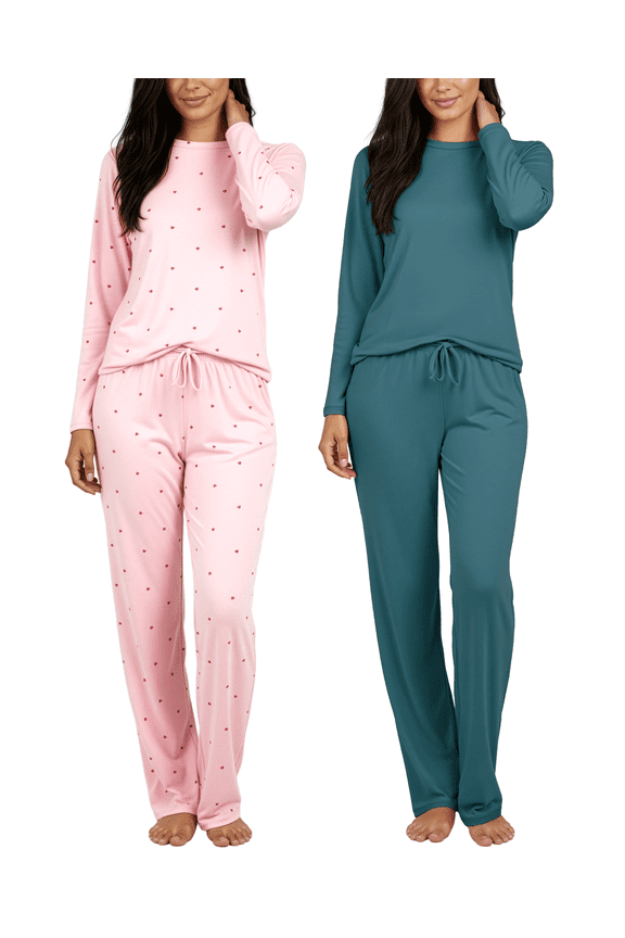 2 Pack: Women's Long Sleeve Pajama Sets - Soft Comfy 2 Piece PJ Set Matching Ladies Sleepwear (Plus Size)
