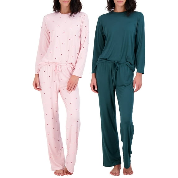Real Essentials 2 Pack: Women’s Pajama Set Super-Soft Short & Long Sleeve Top With Pants (Available In Plus Size)
