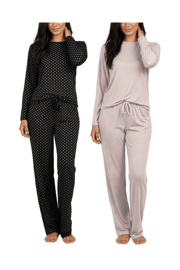 2 Pack: Women's Long Sleeve Pajama Sets - Soft Comfy 2 Piece PJ Set Matching Ladies Sleepwear (Plus Size)