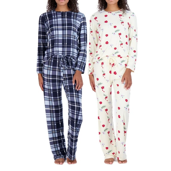 Real Essentials 2 Pack: Women's Comfy Pajama Sets - Short & Long Sleeve Ladies Loungewear Sleepwear PJs (Available In Plus)