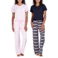 thumbnail image 1 of Real Essentials 2 Pack: Women’s Pajama Set Super-Soft Short & Long Sleeve Top With Pants (Available In Plus Size), 1 of 5