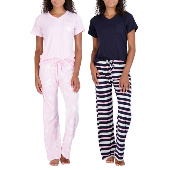 Real Essentials 2 Pack: Women’s Pajama Set Super-Soft Short & Long Sleeve Top With Pants (Available In Plus Size)