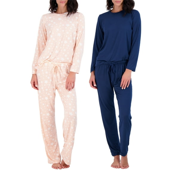 Real Essentials 2 Pack: Women’s Pajama Set Super-Soft Short & Long Sleeve Top With Pants (Available In Plus Size)