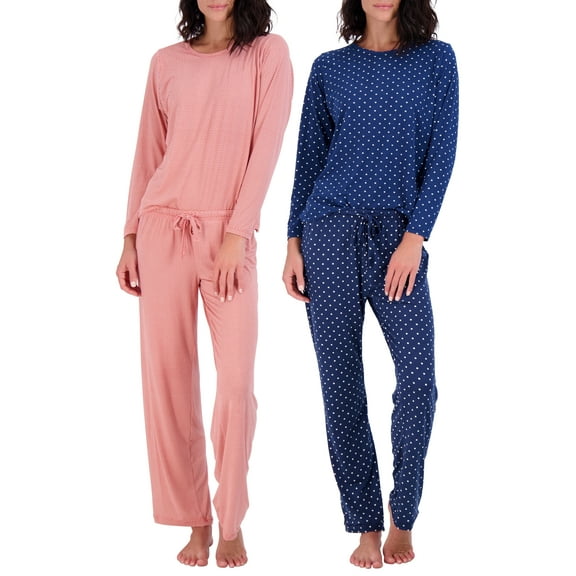 Real Essentials 2 Pack: Women’s Pajama Set Super-Soft Short & Long Sleeve Top With Pants (Available In Plus Size)