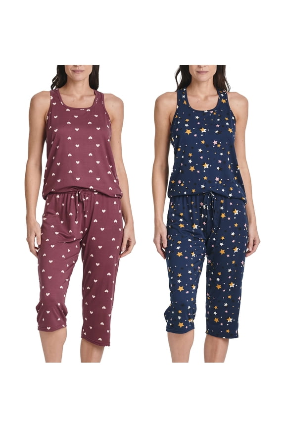 2 Pack: Women’s Pajama Set Tank Top and Capri Pants Super-Soft Loungewear (Avalable In Plus Size)
