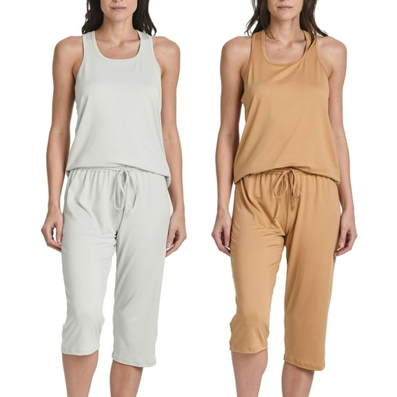 Real Essentials 2 Pack: Women’s Pajama Set Tank Top and Capri Pants Super-Soft Loungewear (Avalable In Plus Size)