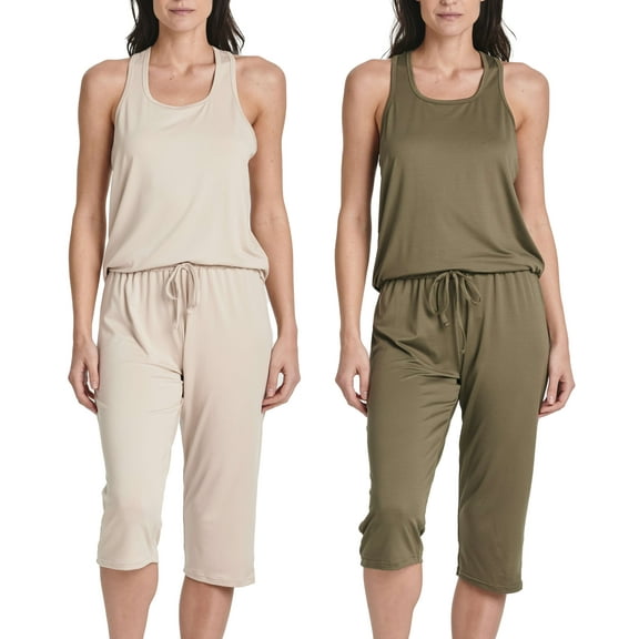 Real Essentials 2 Pack: Women’s Pajama Set Tank Top and Capri Pants Super-Soft Loungewear (Avalable In Plus Size)