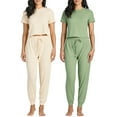 thumbnail image 1 of Real Essentials 2 Pack: Women's Ribbed Knit Cropped Short Sleeve Top with Jogger Sweatpants Lounge Set Sleep, 1 of 6