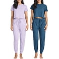 thumbnail image 1 of Real Essentials 2 Pack: Women's Ribbed Knit Cropped Short Sleeve Top with Jogger Sweatpants Lounge Set Sleep, 1 of 6