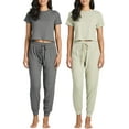 thumbnail image 1 of Real Essentials 2 Pack: Women's Ribbed Knit Cropped Short Sleeve Top with Jogger Sweatpants Lounge Set Sleep, 1 of 6
