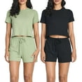 thumbnail image 1 of Real Essentials 2 Pack:Women's Soft Ribbed Knit Crop Top & Short Matching Lounge Set - 4 Piece Summer Sweatsuit, 1 of 6