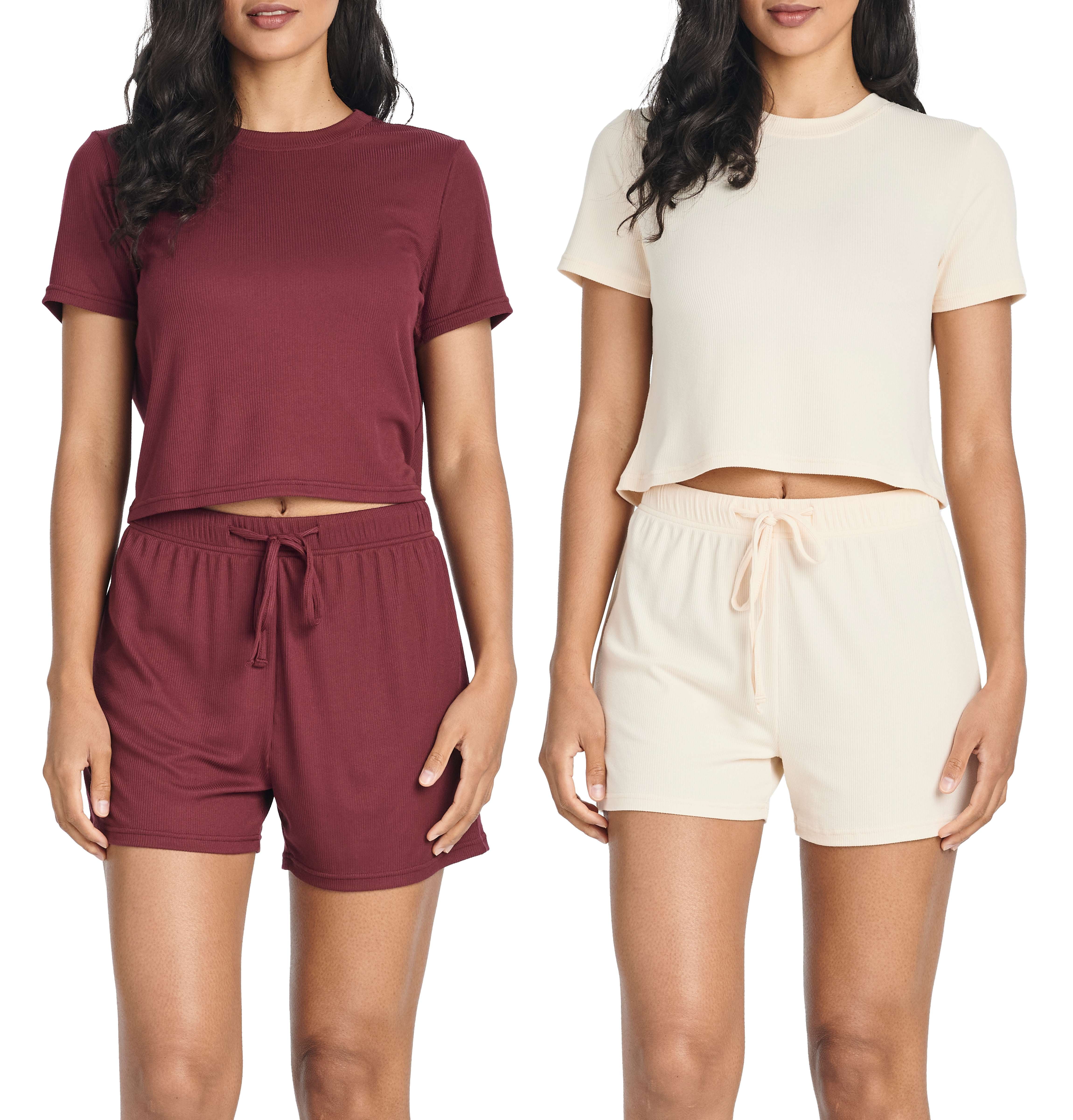 Real Essentials 2 Pack:Women's Soft Ribbed Knit Crop Top & Short ...