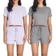 thumbnail image 1 of Real Essentials 2 Pack:Women's Soft Ribbed Knit Crop Top & Short Matching Lounge Set - 4 Piece Summer Sweatsuit, 1 of 6