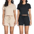 thumbnail image 1 of Real Essentials 2 Pack:Women's Soft Ribbed Knit Crop Top & Short Matching Lounge Set - 4 Piece Summer Sweatsuit, 1 of 6