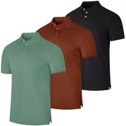 Real Essentials 3 & 4 Pack Men's Cotton Pique Short Sleeve Polo Shirt - Performance Polo Available In Big & Tall