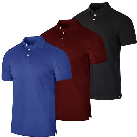 Real Essentials 3 & 4 Pack: Men's Cotton Pique Short Sleeve Polo Shirt - Performance Polo (Available In Big & Tall)