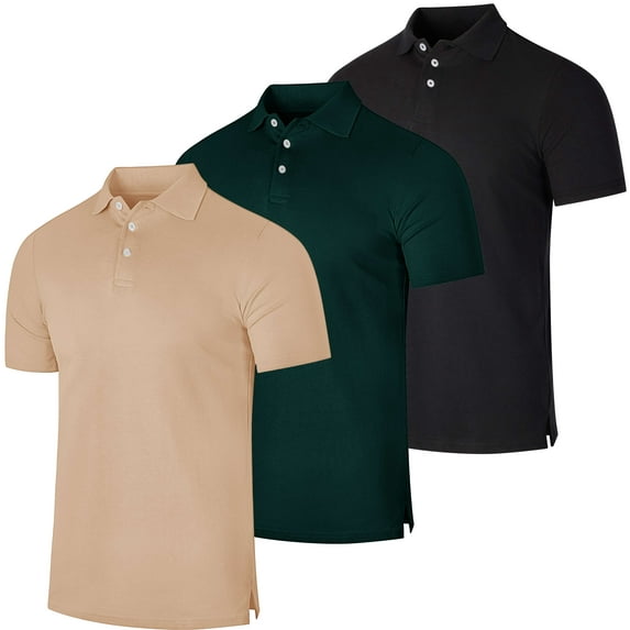Real Essentials 3 Pack: Men's Cotton Pique Short Sleeve Polo Shirt - Performance Polo (Available In Big & Tall)