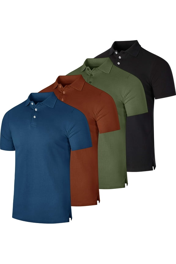 3 & 4 Pack: Men's Cotton Pique Short Sleeve Polo Shirt - Performance Polo (Available In Big & Tall)