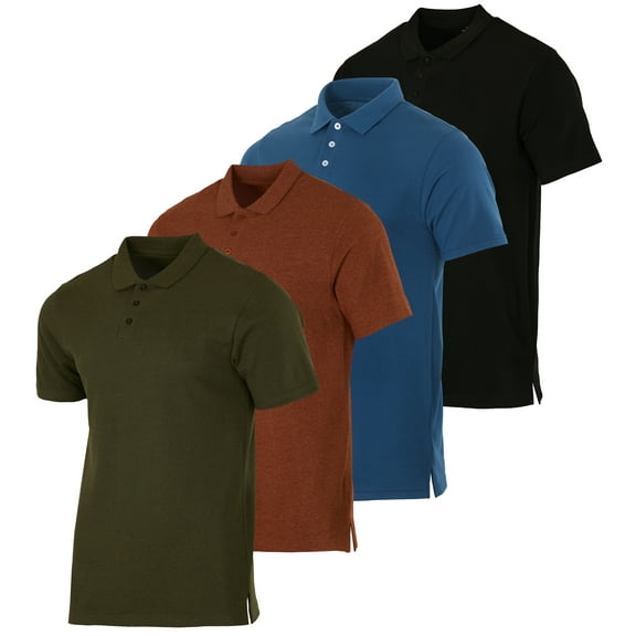 Real Essentials 3 & 4 Pack: Men's Cotton Pique Short Sleeve Polo Shirt - Performance Polo (Available In Big & Tall)