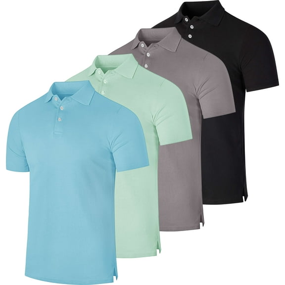 Real Essentials 3 & 4 Pack: Men's Cotton Pique Short Sleeve Polo Shirt - Performance Polo (Available In Big & Tall)