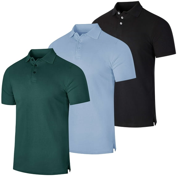 Real Essentials 3 & 4 Pack: Men's Cotton Pique Short Sleeve Polo Shirt - Performance Polo (Available In Big & Tall)