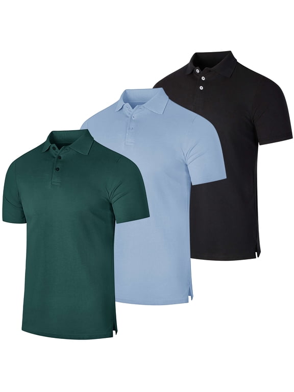 3 & 4 Pack: Men's Cotton Pique Short Sleeve Polo Shirt - Performance Polo (Available In Big & Tall)