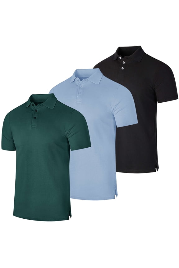 3 & 4 Pack: Men's Cotton Pique Short Sleeve Polo Shirt - Performance Polo (Available In Big & Tall)