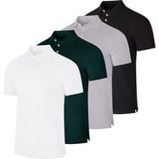 Real Essentials 4 Pack Mens Cotton Short Sleeve Polo | Collared Pique Golf Shirt Casual Performance Big & Tall Available