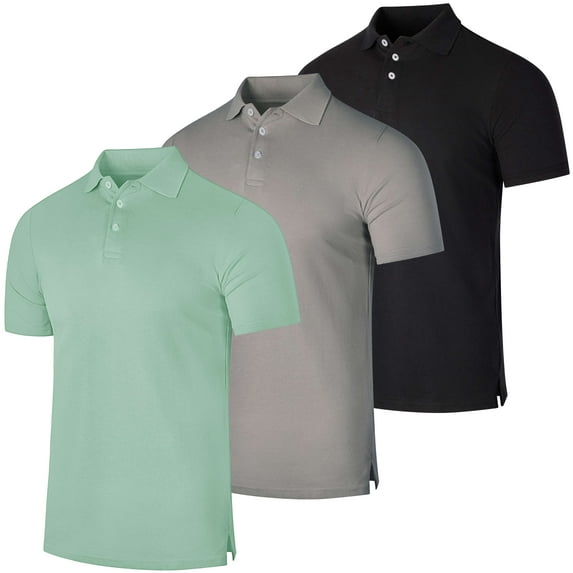 Real Essentials 3 & 4 Pack: Men's Cotton Pique Short Sleeve Polo Shirt - Performance Polo (Available In Big & Tall)