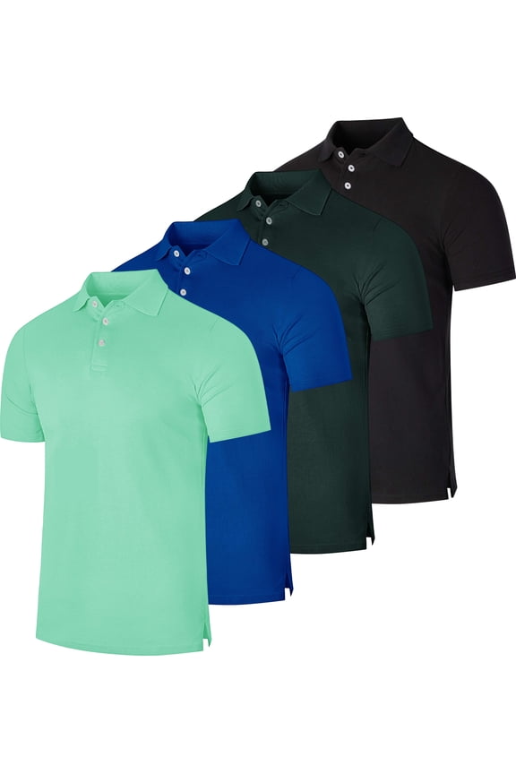 4 Pack: Men's Cotton Short Sleeve Polo | Collared Pique Golf Shirt Casual Performance (Big & Tall Available)