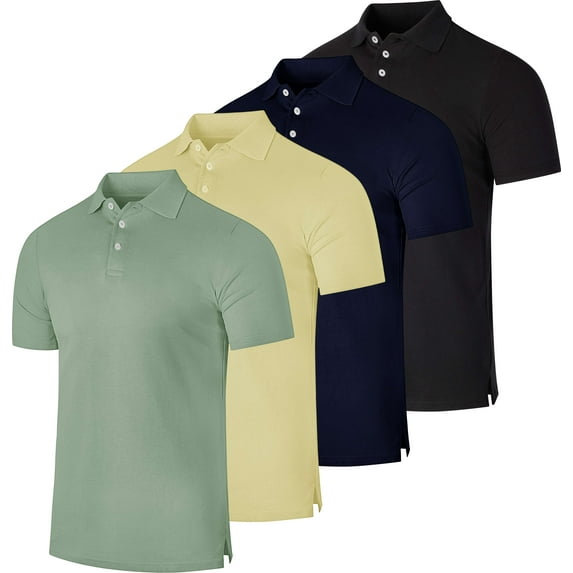 Real Essentials 3 & 4 Pack: Men's Cotton Pique Short Sleeve Polo Shirt - Performance Polo (Available In Big & Tall)