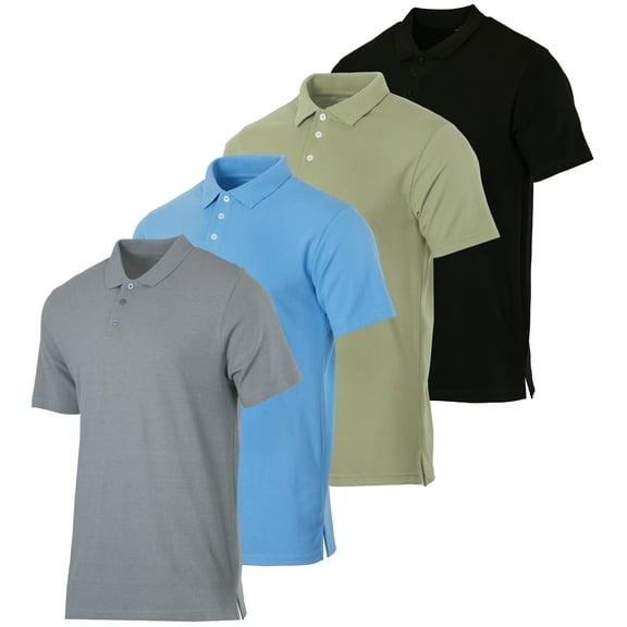 Real Essentials 3 & 4 Pack: Men's Cotton Pique Short Sleeve Polo Shirt - Performance Polo (Available In Big & Tall)