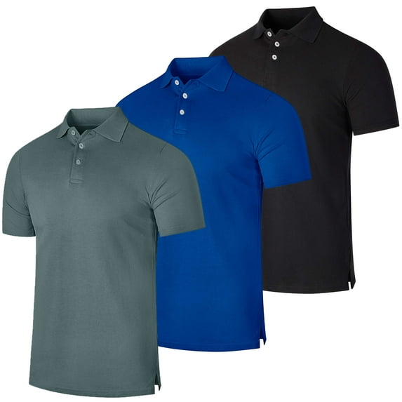 Real Essentials 3 & 4 Pack: Men's Cotton Pique Short Sleeve Polo Shirt - Performance Polo (Available In Big & Tall)