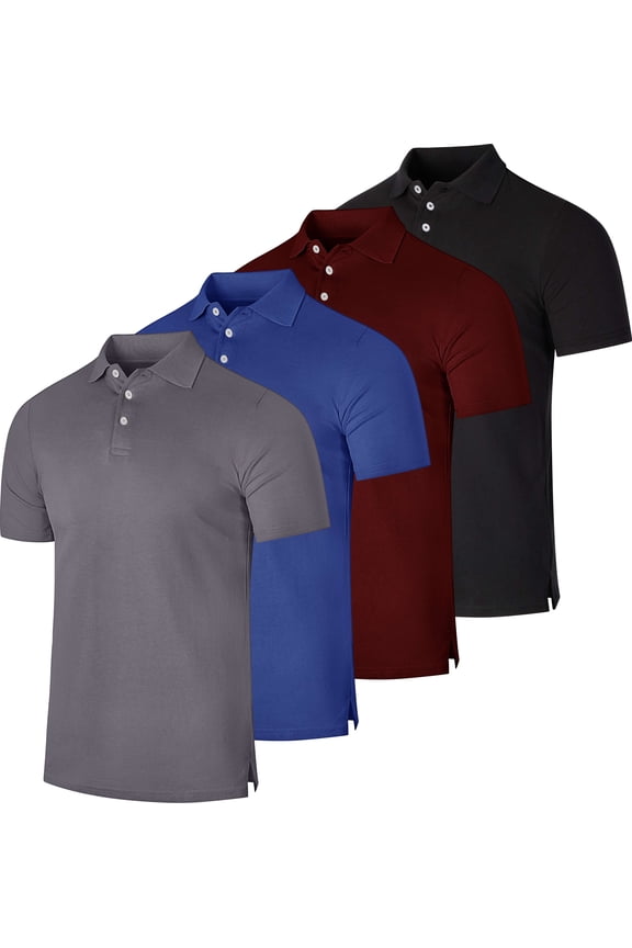 4 Pack: Men's Cotton Short Sleeve Polo | Collared Pique Golf Shirt Casual Performance (Big & Tall Available)