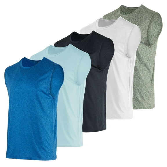 Real Essentials 3 & 5 Pack: Men's Dry-Fit Active Muscle Tank Top - Standard and Big & Tall Sizes (S-5XLT)