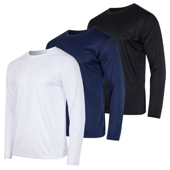 Real Essentials 3 & 5 Pack: Men's Mesh Quick Dry Athletic Long Sleeve T-Shirt UPF SPF UV Sun (Available In Big & Tall)