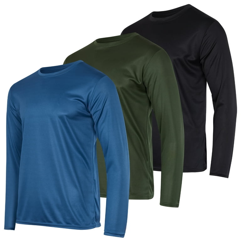 Real Essentials 3 & 5 Pack: Men's Mesh Quick Dry Athletic Long Sleeve T-Shirt  UPF SPF UV Sun (Available In Big & Tall) 