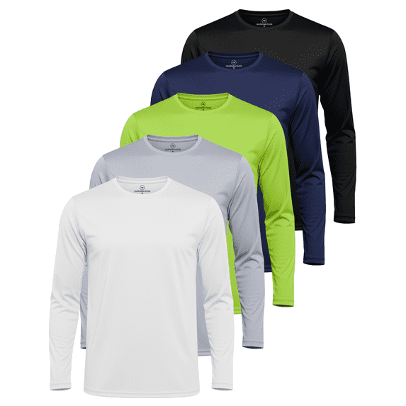Real Essentials 3 & 5 Pack: Men's Mesh Quick Dry Athletic Long Sleeve T-Shirt UPF SPF UV Sun (Available In Big & Tall)