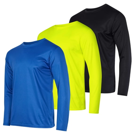 Real Essentials 3 & 5 Pack: Men's Mesh Quick Dry Athletic Long Sleeve T-Shirt UPF SPF UV Sun (Available In Big & Tall)