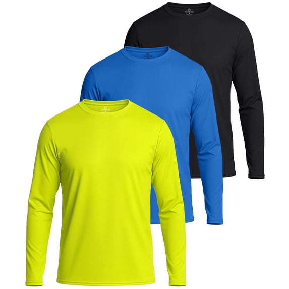 Real Essentials 3 & 5 Pack: Men's Mesh Quick Dry Athletic Long Sleeve T-Shirt UPF SPF UV Sun (Available In Big & Tall)