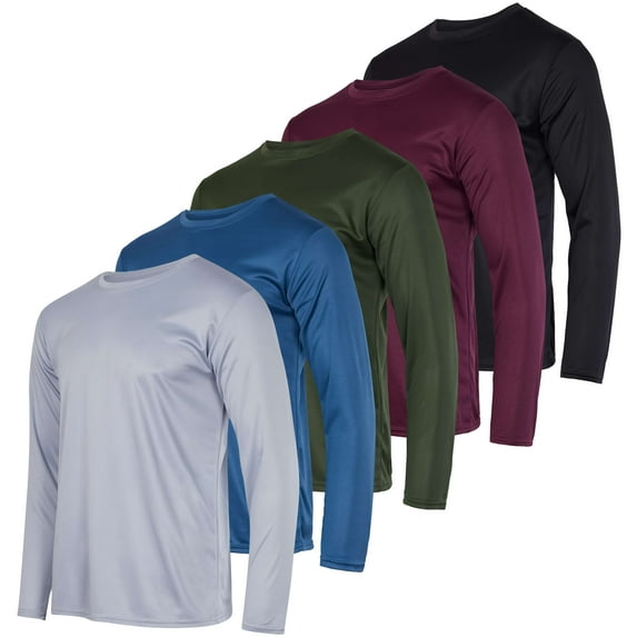 Real Essentials 3 & 5 Pack: Men's Mesh Quick Dry Athletic Long Sleeve T-Shirt UPF SPF UV Sun (Available In Big & Tall)