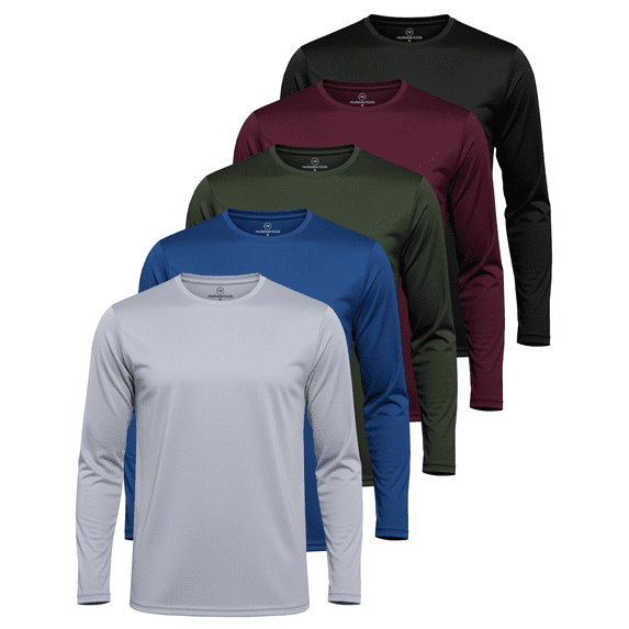 Real Essentials 3 & 5 Pack: Men's Mesh Quick Dry Athletic Long Sleeve T-Shirt UPF SPF UV Sun (Available In Big & Tall)