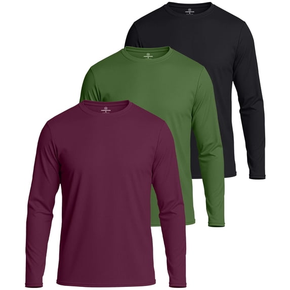 Real Essentials 3 & 5 Pack: Men's Mesh Quick Dry Athletic Long Sleeve T-Shirt UPF SPF UV Sun (Available In Big & Tall)