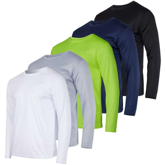 Real Essentials 3 & 5 Pack: Men's Mesh Quick Dry Athletic Long Sleeve T-Shirt UPF SPF UV Sun (Available In Big & Tall)